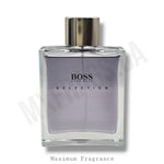 A bottle of Hugo Boss Selection fragrance with a clear glass body, light lavender-purple liquid, and a metallic silver cap, shown on a white background with a faint watermark.